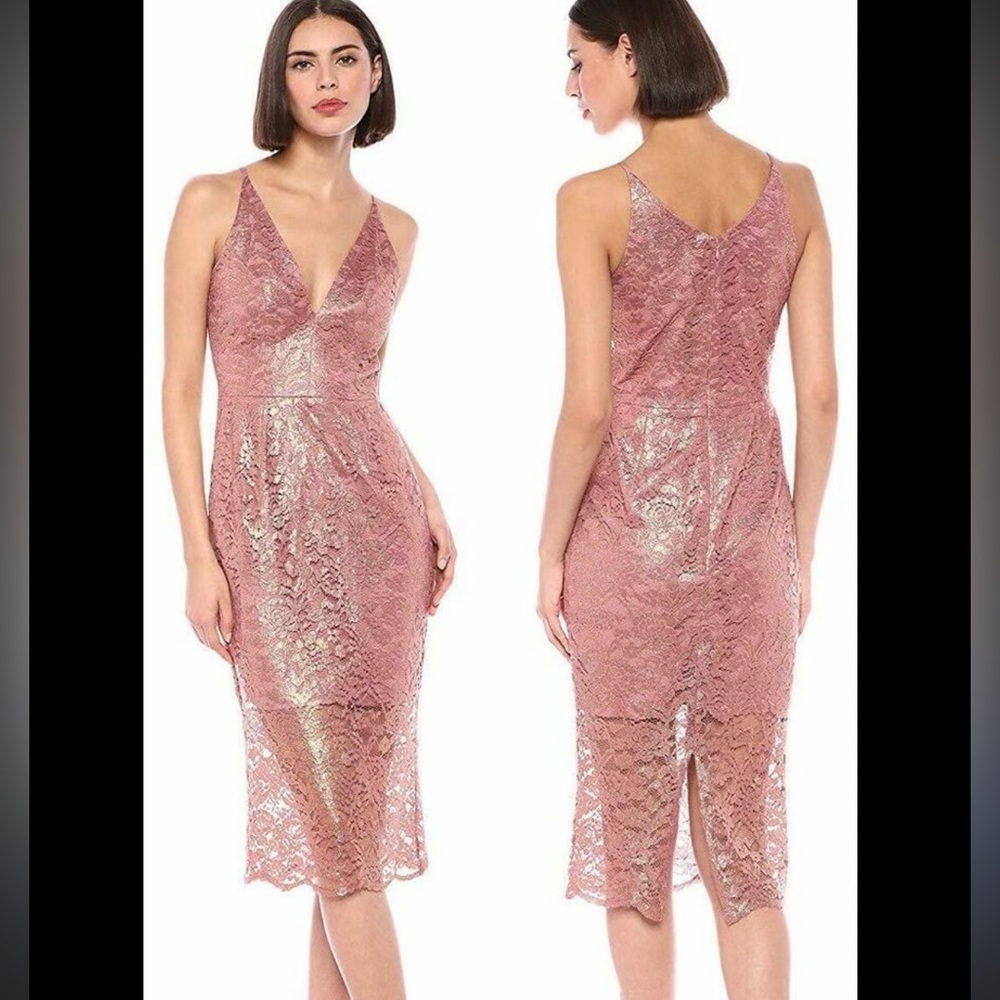 Dress the Population Gold and Pink (Mauve) Sheath Midi Dress